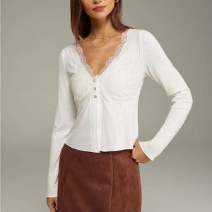 Rihoas White V Neck Knit Cardigan